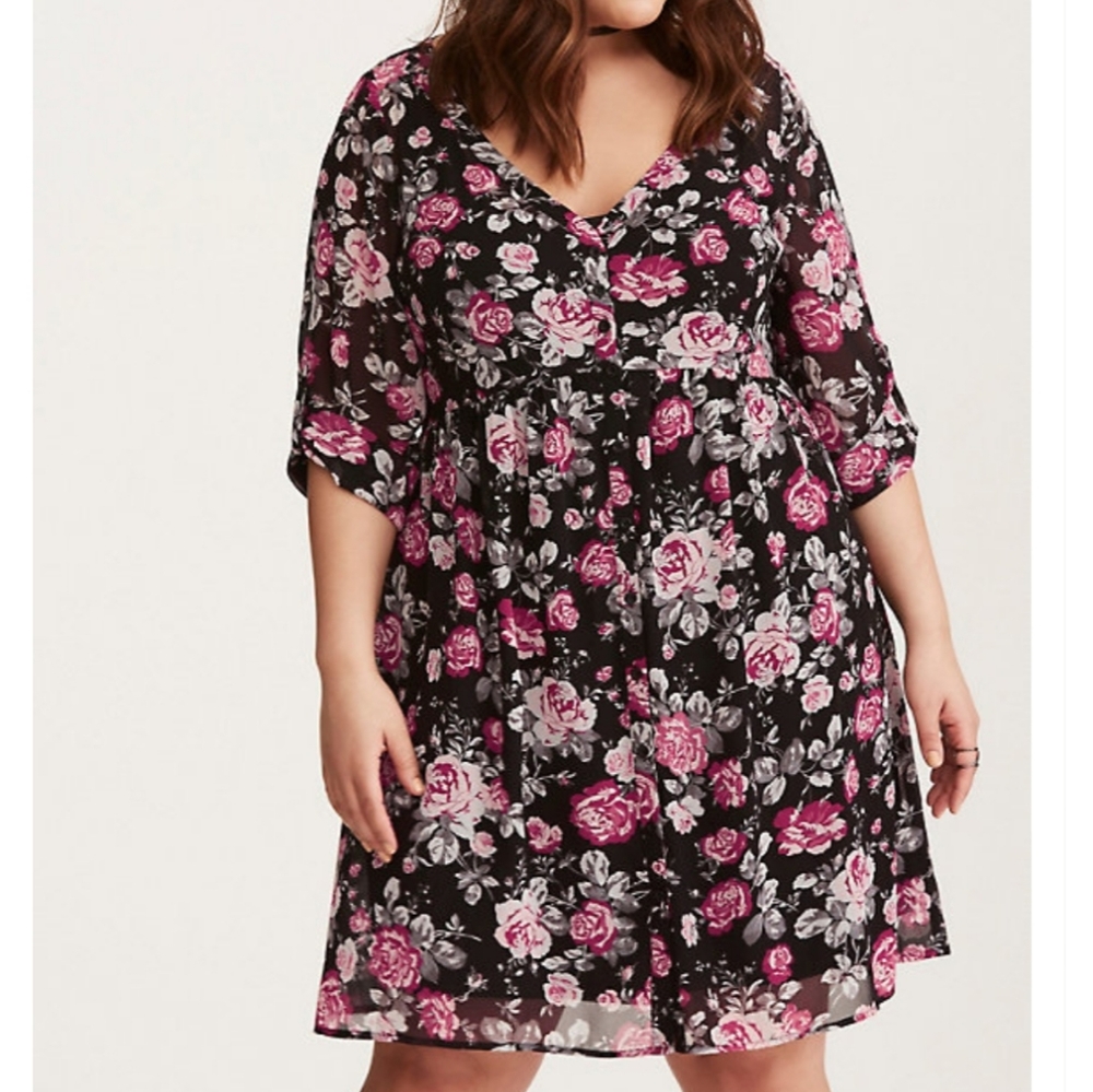 Torrid Floral Chiffon Shirt Dress Size 1